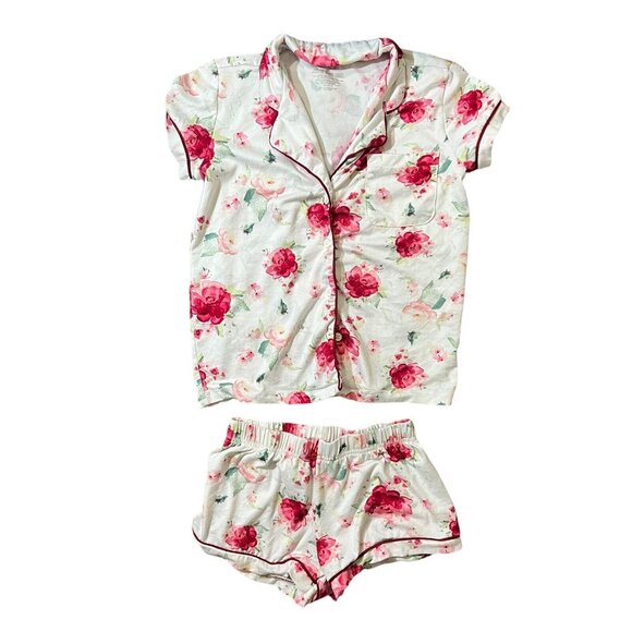 Tahari Other - Tahari Girls Pajama Set 7/8 Soft Rose Floral Pattern Shorts Button Up Shirt Kids